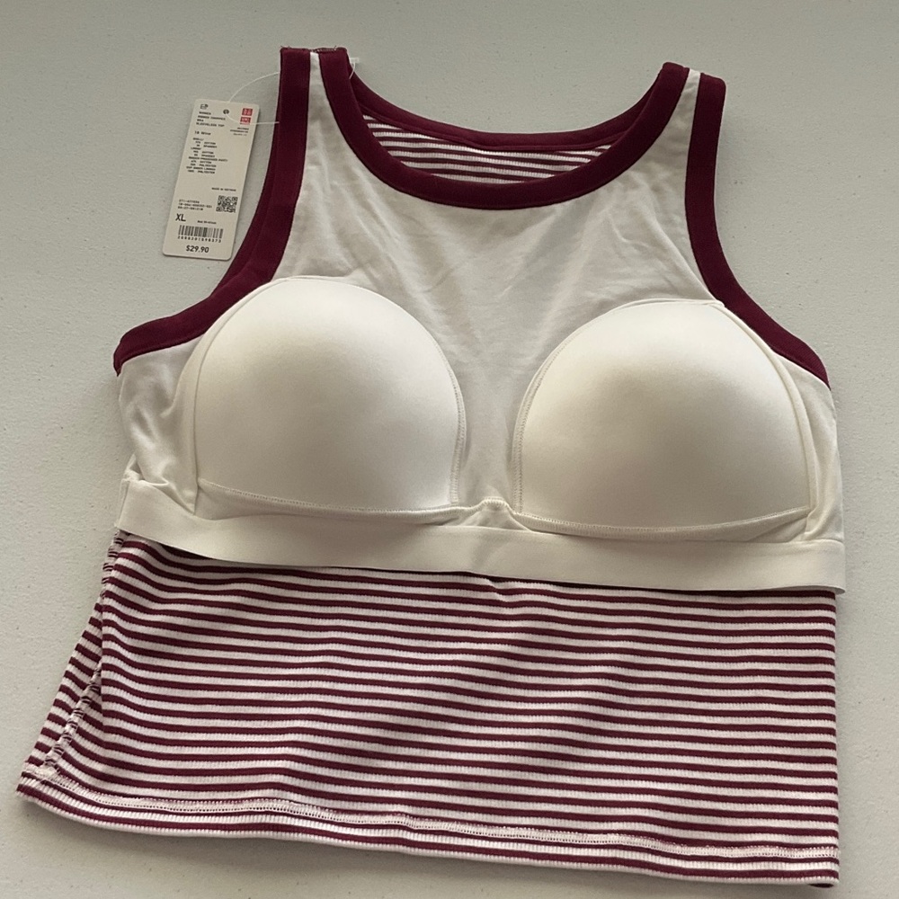 Uniqlo Burgundy and White Striped Tank Top - Picture 4 of 6